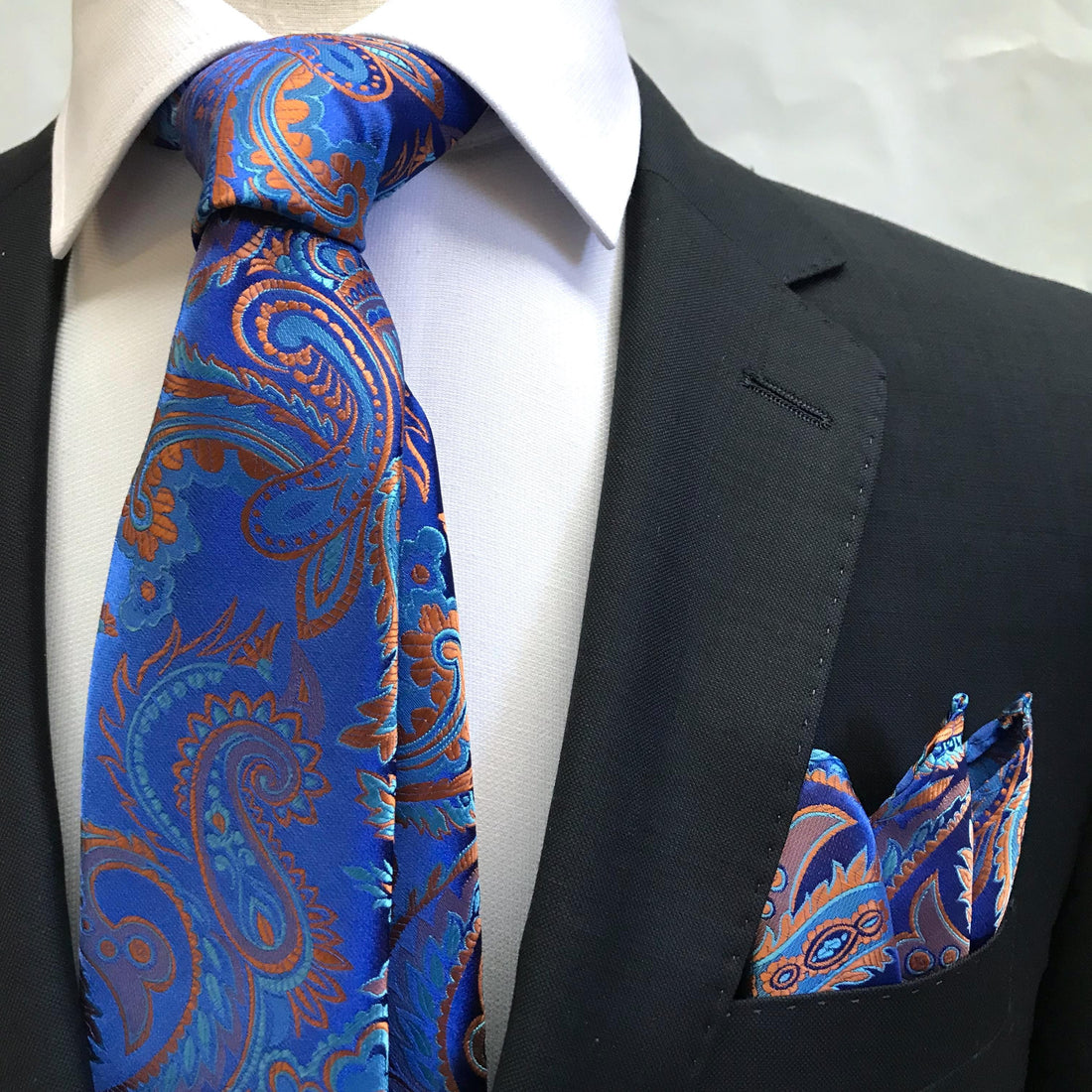 James Adelin Luxury Paisley Neck Tie in Royal, Turquoise and Orange