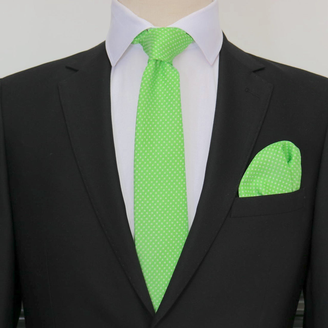 James Adelin Luxury Mini Spot Neck Tie in Lime Green and White