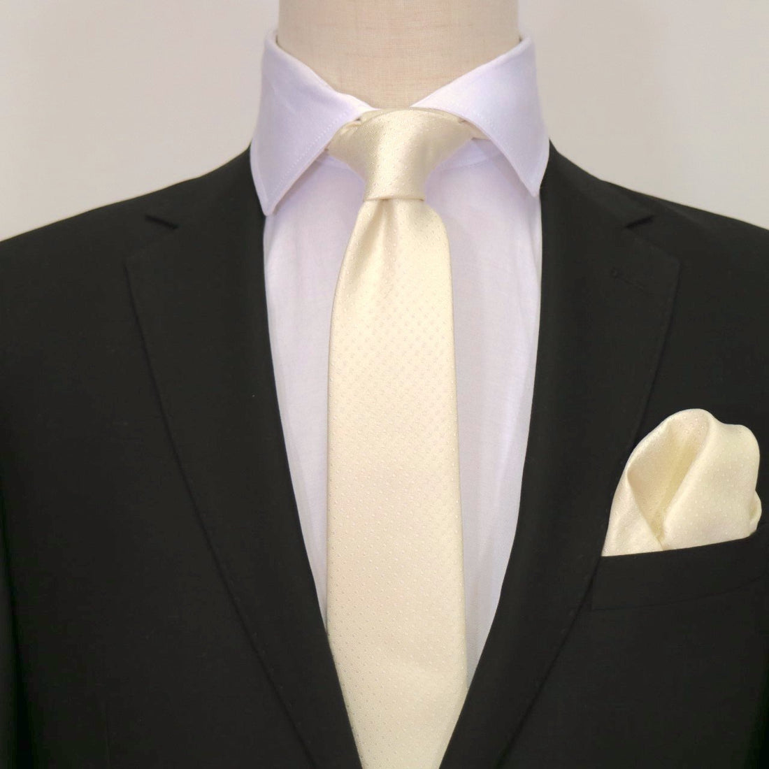 James Adelin Luxury Mini Spot Neck Tie in Ivory and White