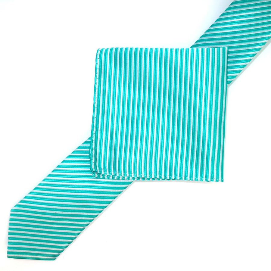 James Adelin Luxury Neck Tie in Aqua and White Diagonal Stripe