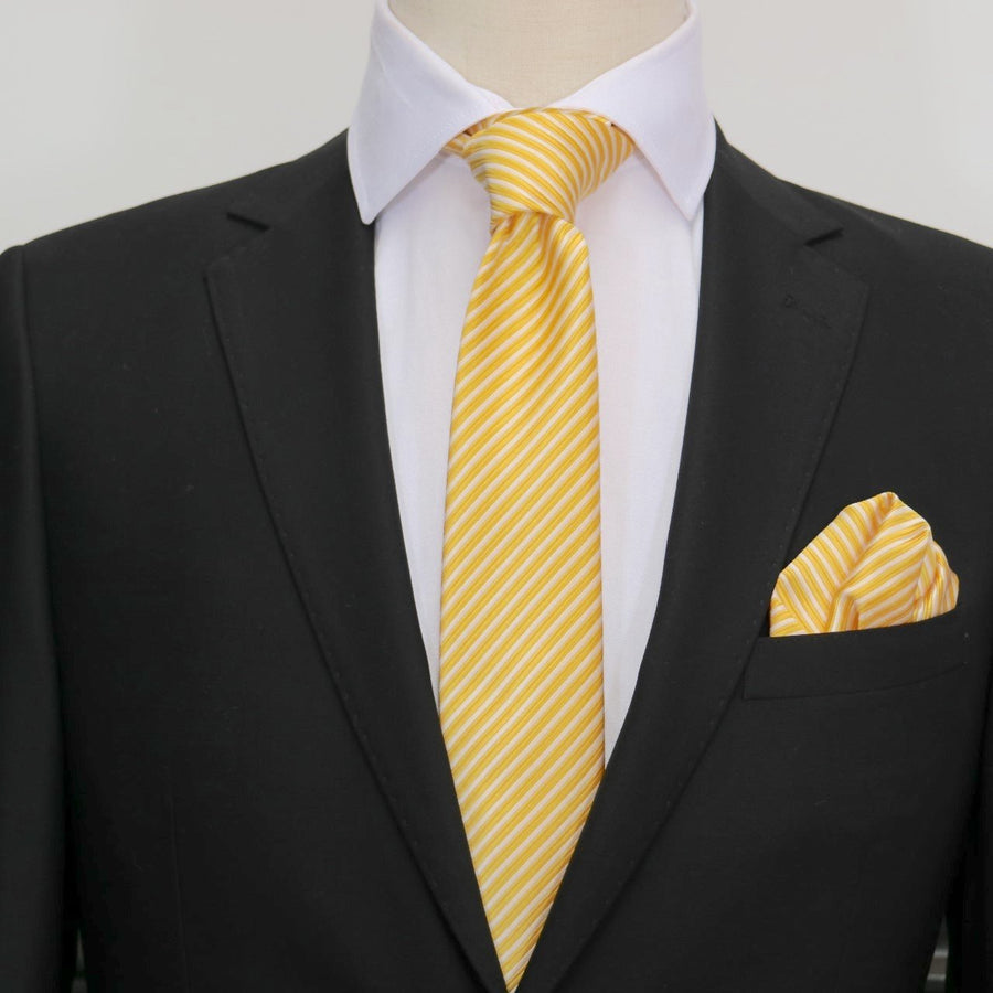 James Adelin Luxury Neck Tie in Gold and White Diagonal Mini Stripe