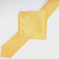 James Adelin Luxury Neck Tie in Gold and White Diagonal Mini Stripe