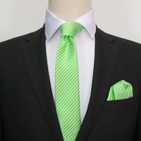 James Adelin Luxury Neck Tie in Lime Green and White Diagonal Mini Stripe