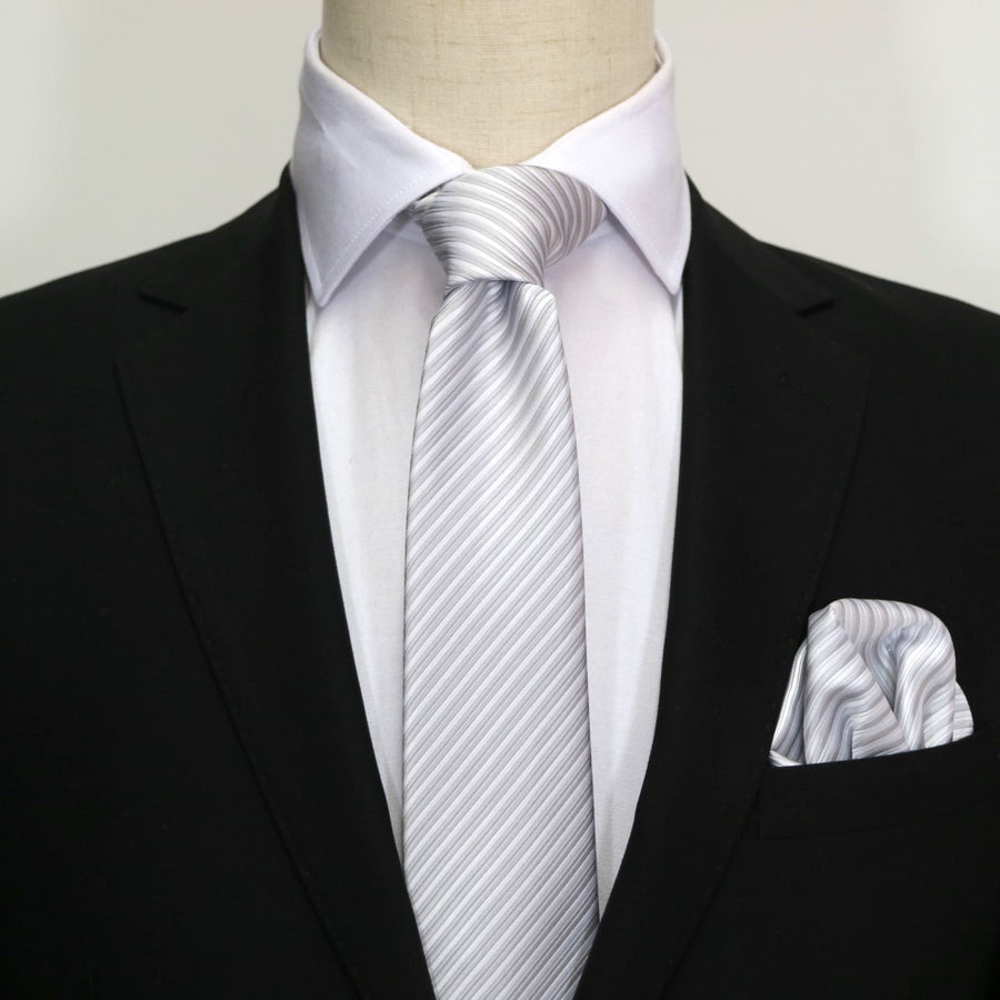 James Adelin Luxury Neck Tie in Silver and White Mini Stripe