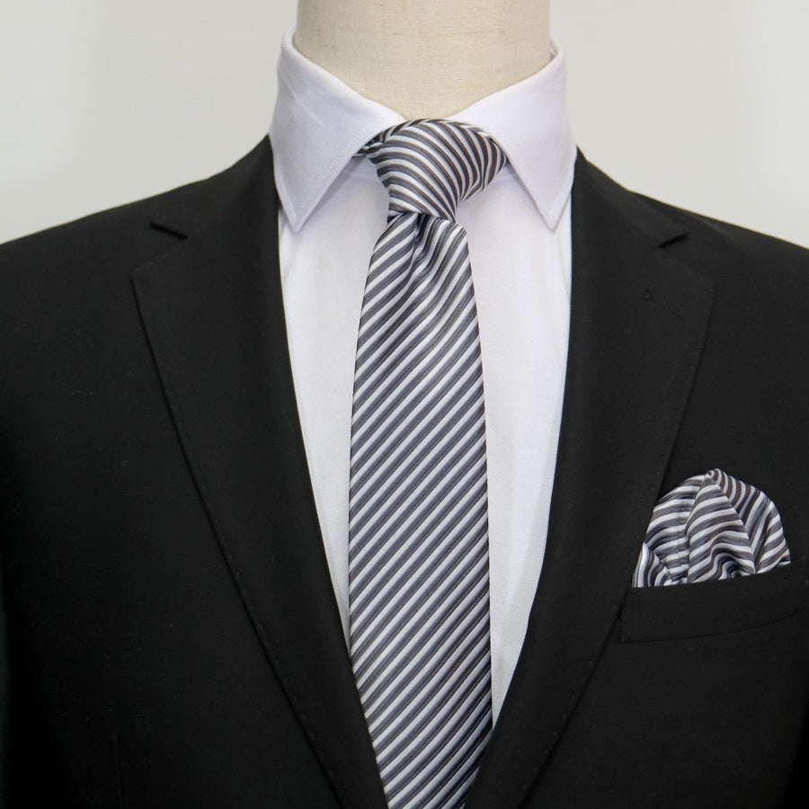 James Adelin Luxury Neck Tie in Charcoal and White Diagonal Mini Stripe