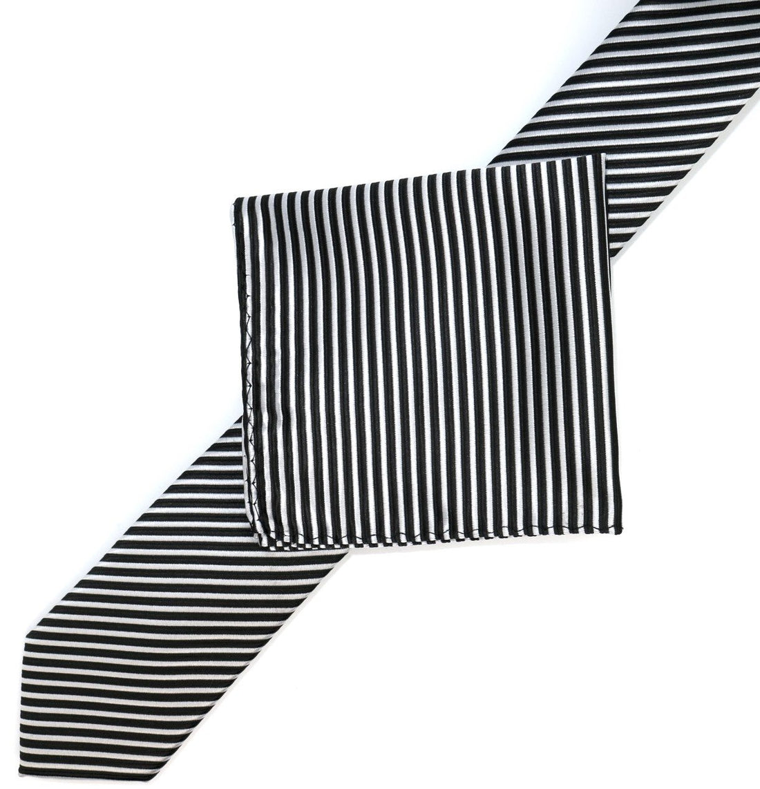 James Adelin Luxury Mini Stripe Pocket Square in Black and White