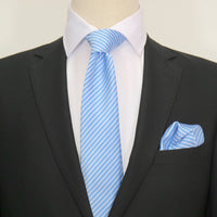 James Adelin Luxury Neck Tie in Sky and White Mini Stripe