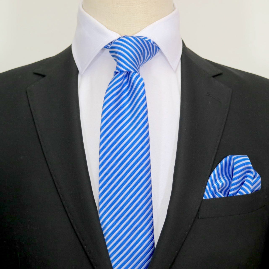 James Adelin Luxury Neck Tie in Royal and White Mini Stripe