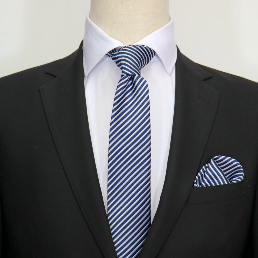 James Adelin Luxury Neck Tie in Navy and White Mini Stripe