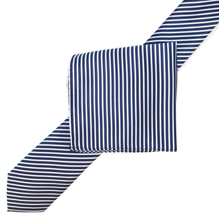 James Adelin Luxury Neck Tie in Navy and White Mini Stripe