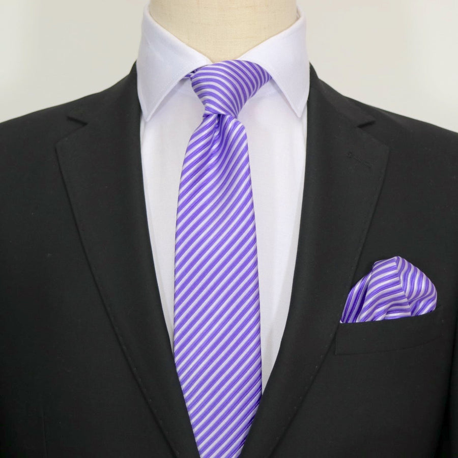 James Adelin Luxury Neck Tie in Purple and White Mini Stripe