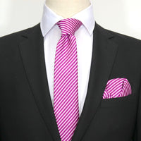 James Adelin Luxury Neck Tie in Magenta and White Diagonal Mini Stripe