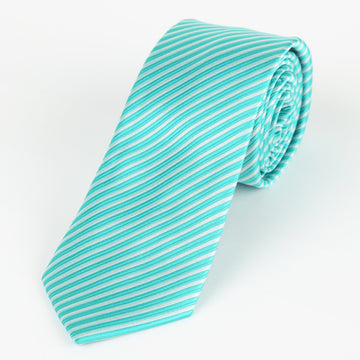 James Adelin Luxury Neck Tie in Aqua and White Diagonal Stripe