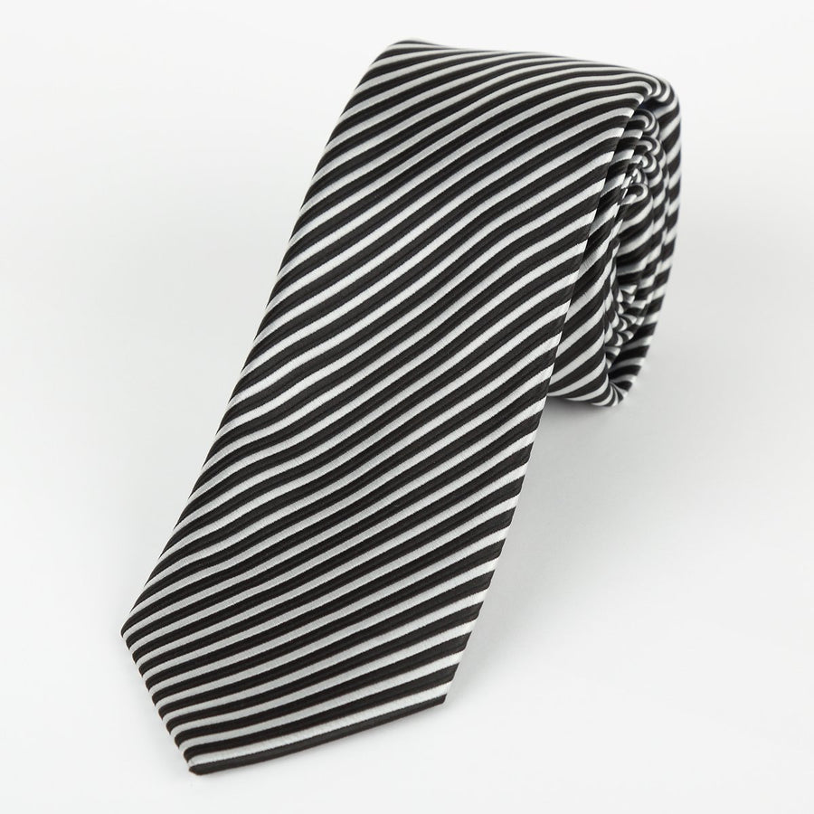 James Adelin Luxury Neck Tie in Black and White Diagonal Stripe