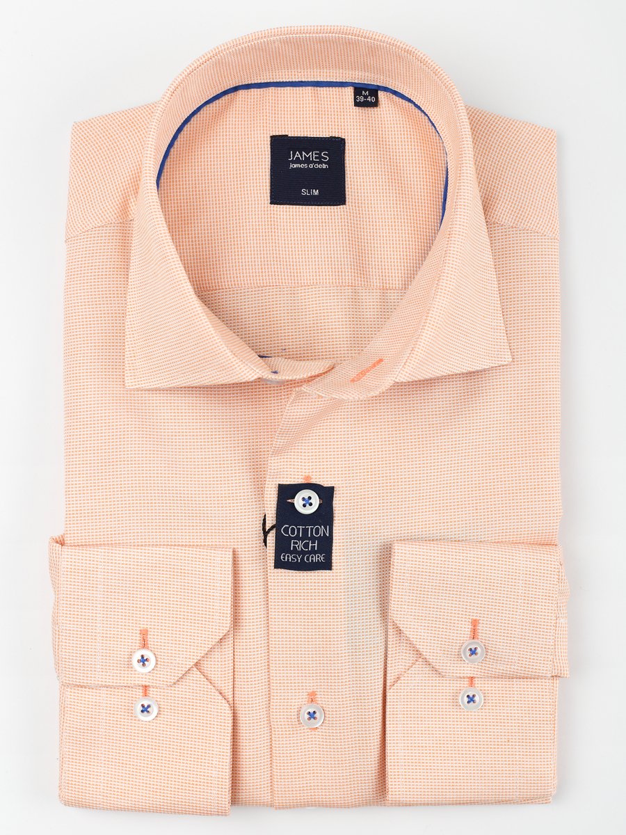 James Adelin Long Sleeve Shirt in Soft Orange Textured Weave