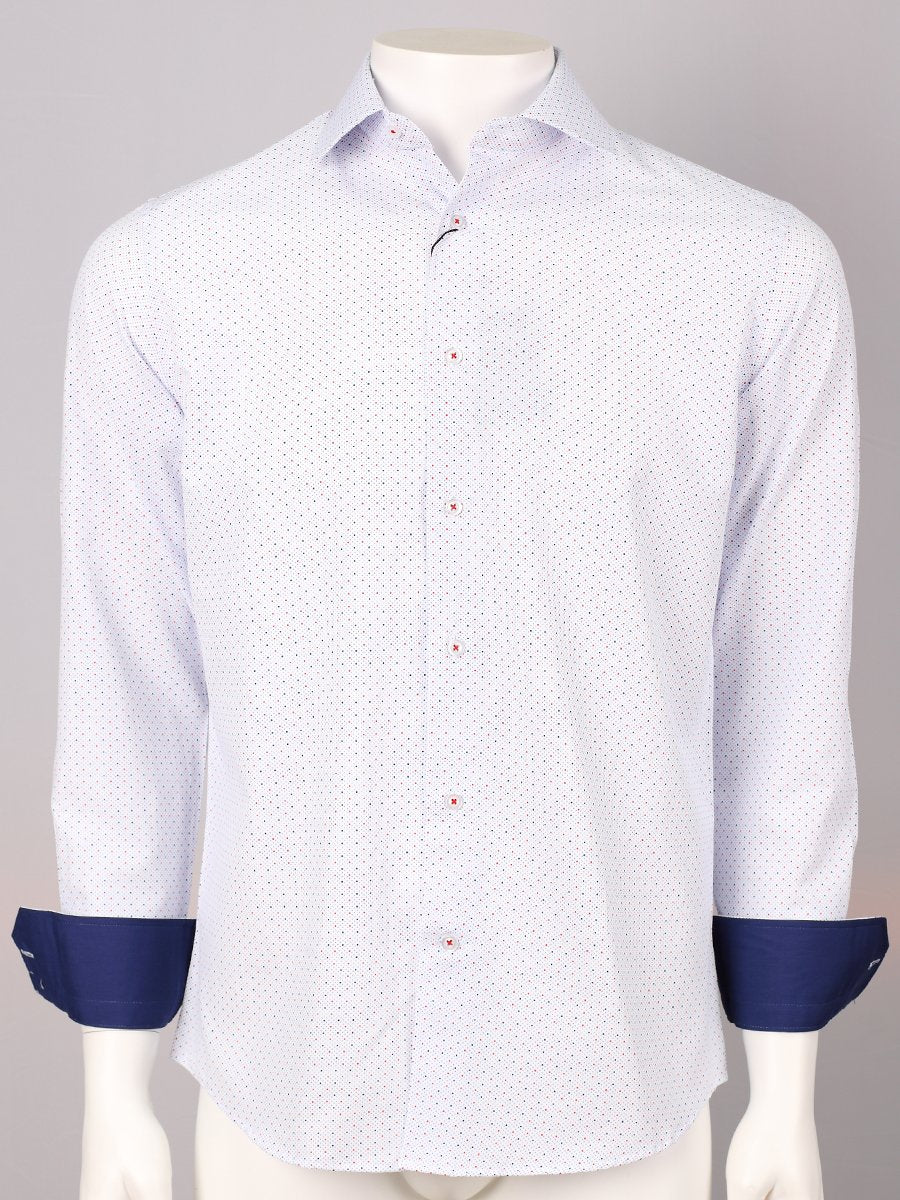 James Adelin Long Sleeve Shirt in White, Blue and Red Spotted