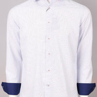 James Adelin Long Sleeve Shirt in White, Blue and Red Spotted