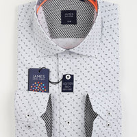 James Adelin Long Sleeve Shirt in White and Black Spotted Paisley