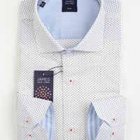 James Adelin Mens Long Sleeve Shirt in White and Sky Spotted