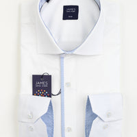 James Adelin Mens Long Sleeve Shirt in White and Sky