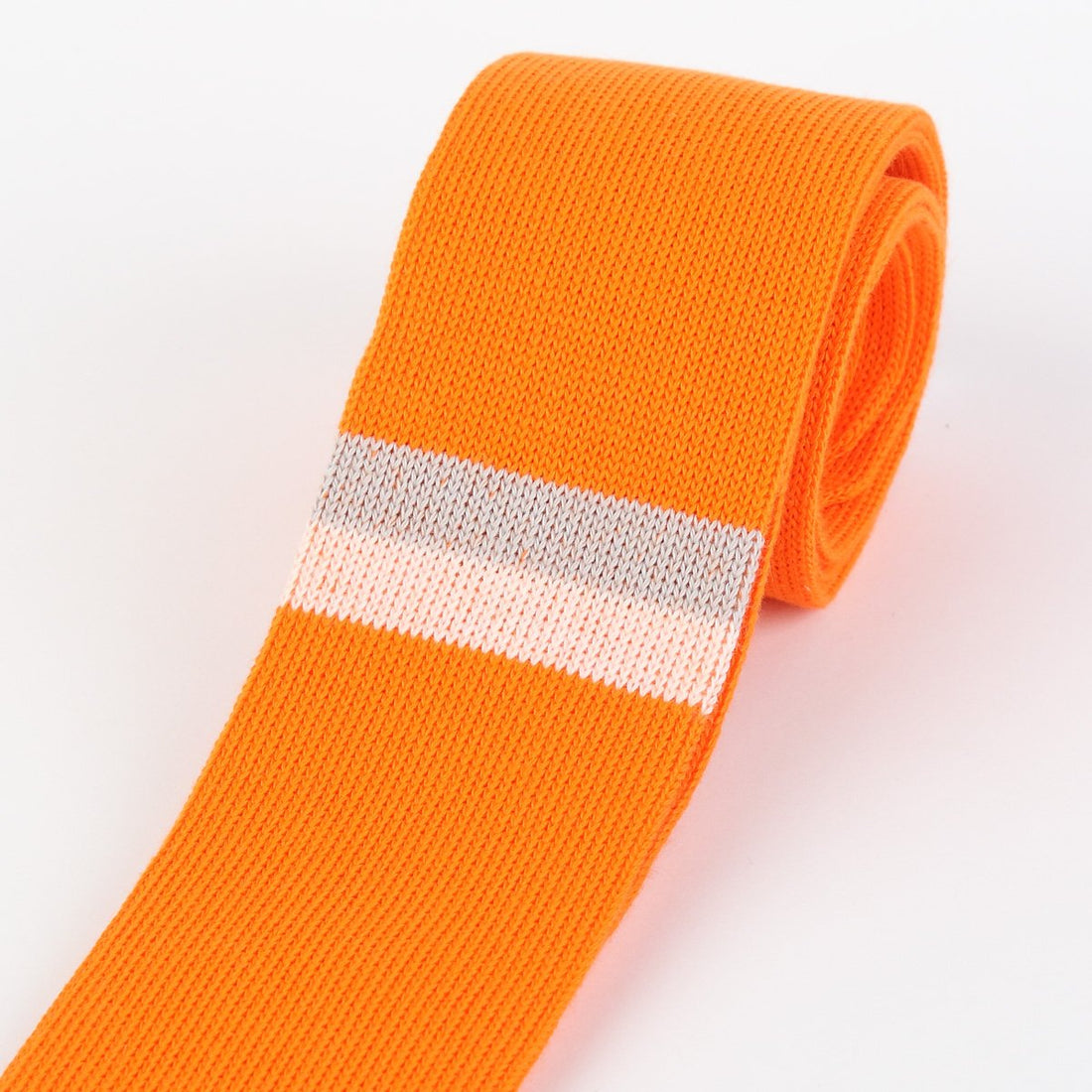 James Adelin Mens Knitted Tie in Orange and Grey Stripe