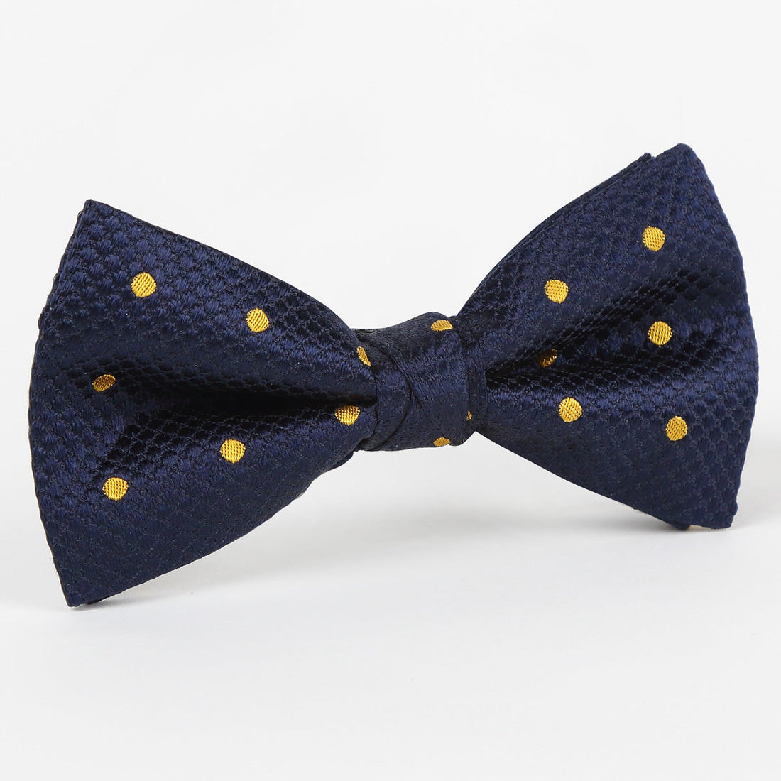 James Adelin Polka Dot Single Dimple Luxury Silk Bow Tie in Navy/Gold