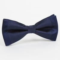 James Adelin Luxury Pure Silk Twill Weave Satin Edge Slim Bow Tie in Navy