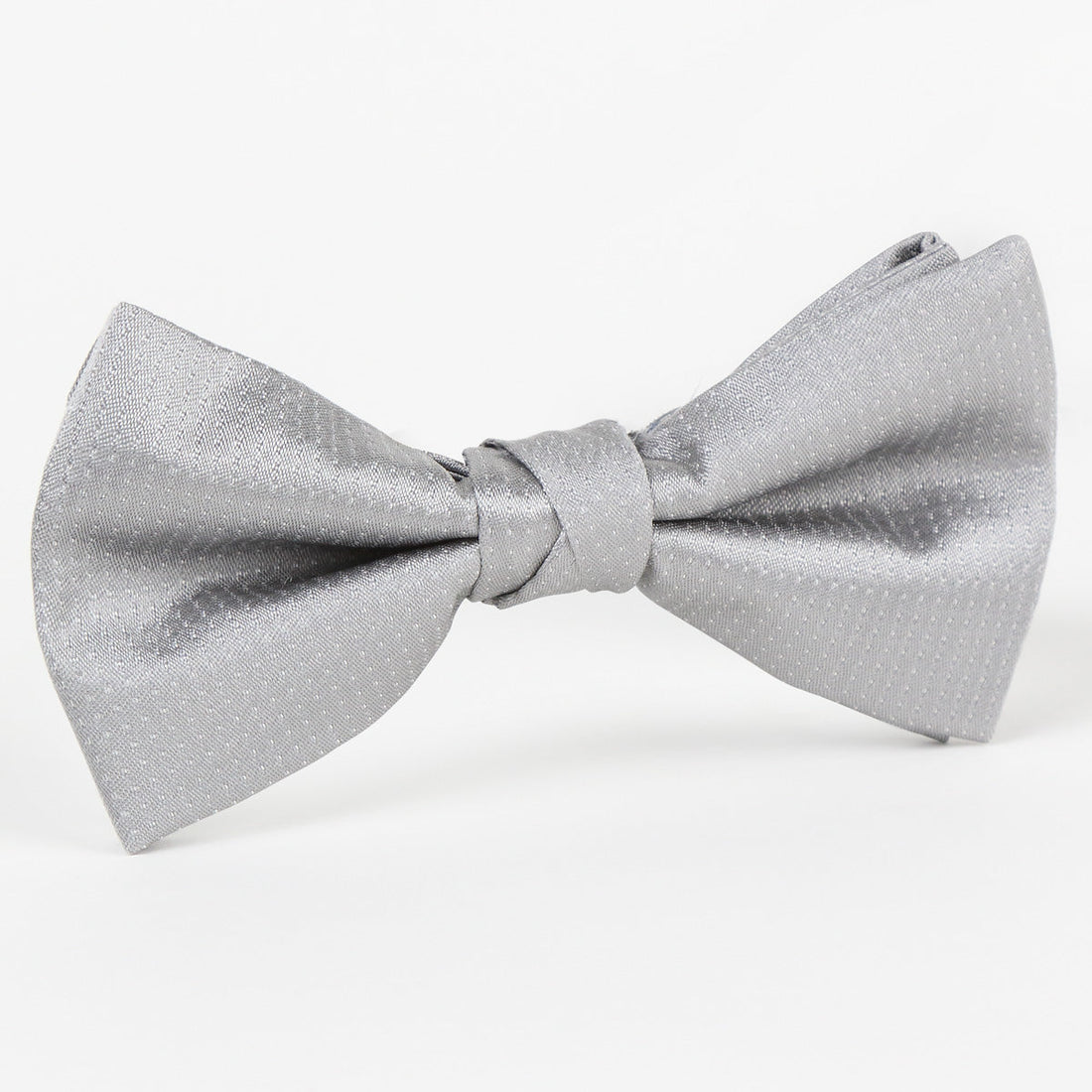 James Adelin Luxury Silk Pin Point Satin Weave Single Dimple Bow Tie in Silver and White