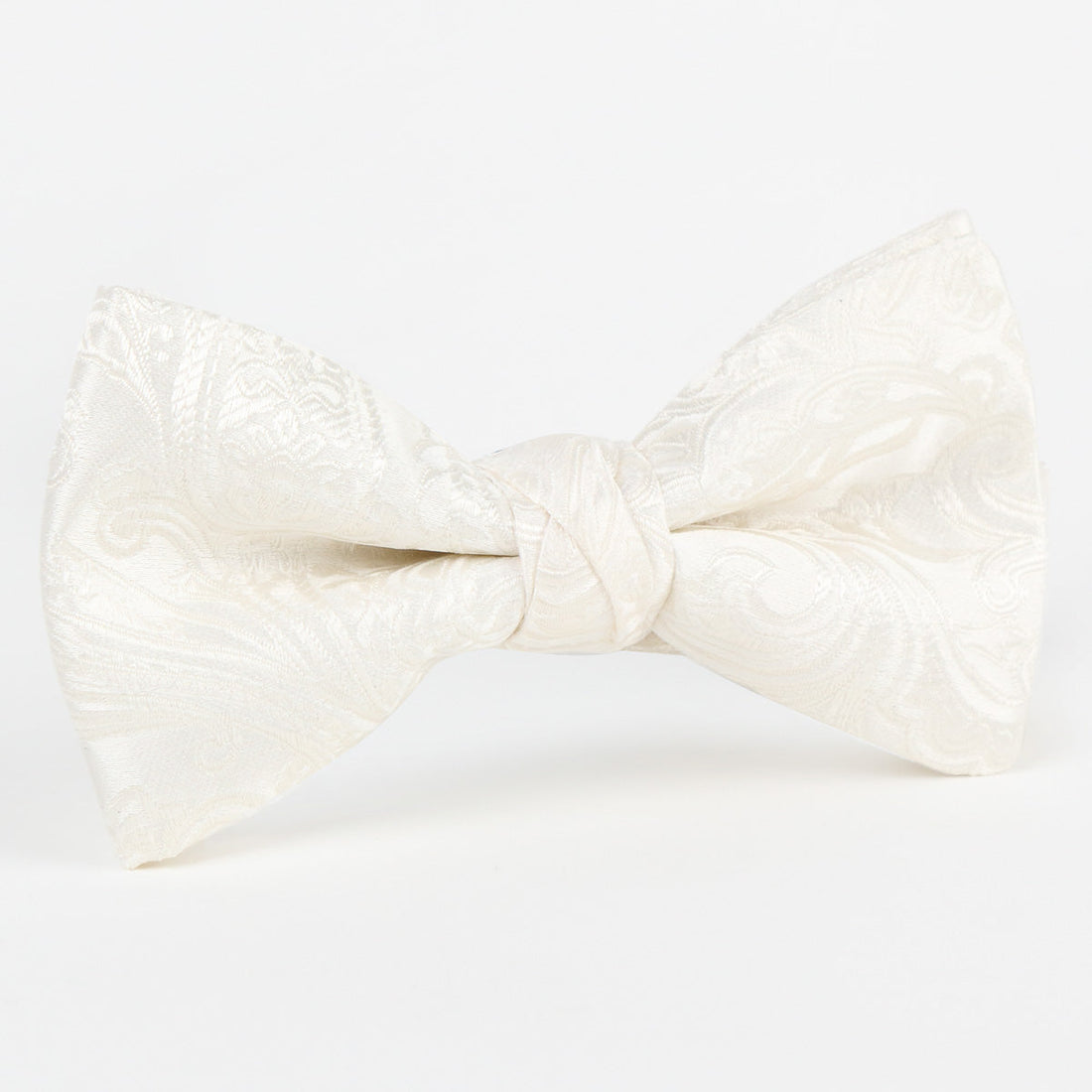 Luxury Pure Silk Paisley Weave Single Dimple Silk Bow Tie in Off White