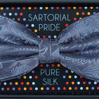 James Adelin Pure Silk Paisley Bow Tie in Slate