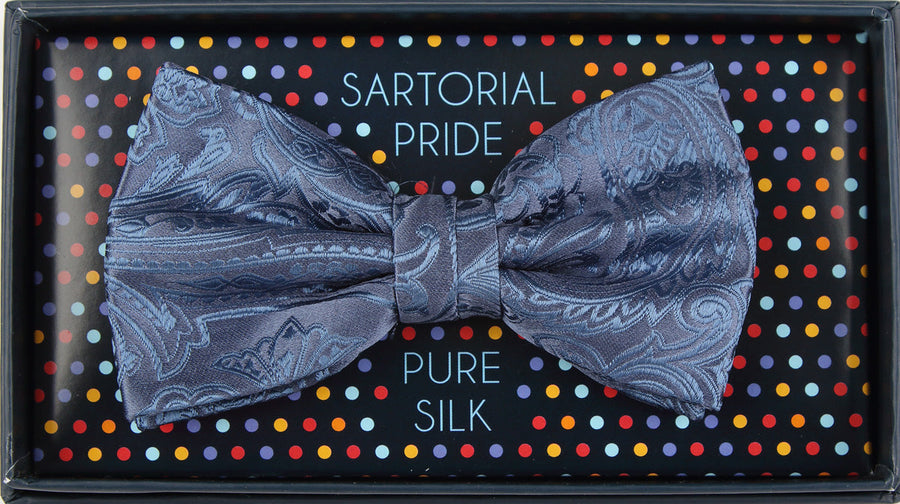 James Adelin Pure Silk Paisley Bow Tie in Slate