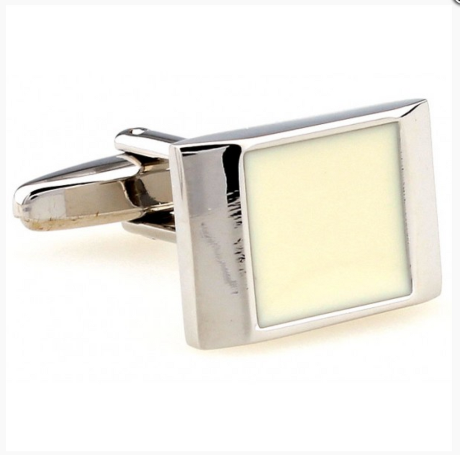 James Adelin Silver and Beige Enamel Cuff Links