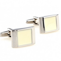 James Adelin Silver and Beige Enamel Cuff Links