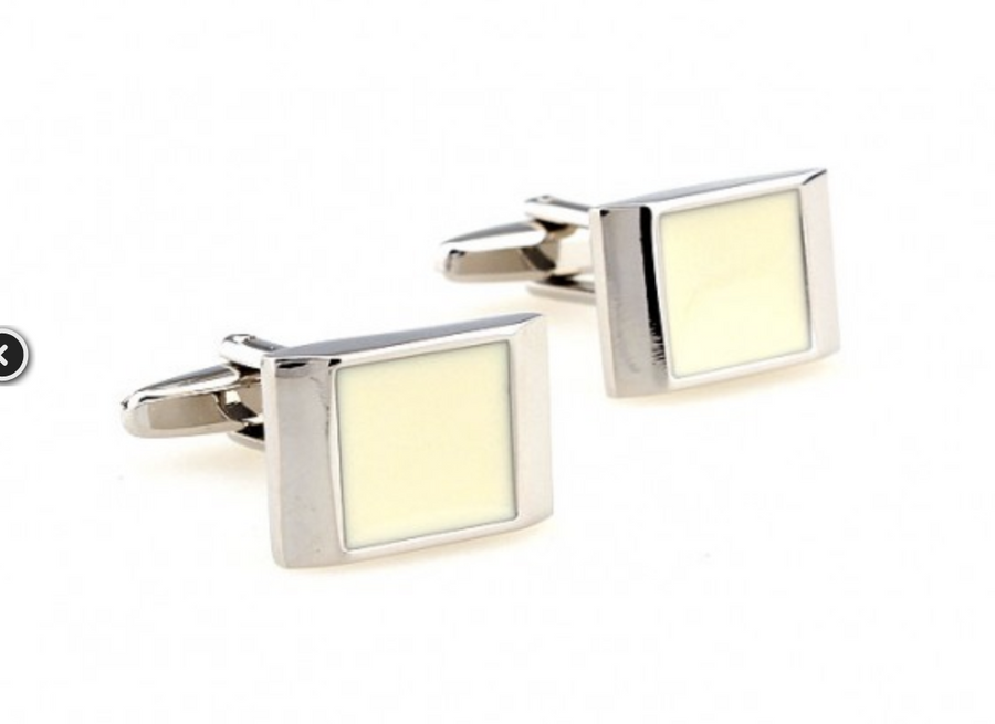 James Adelin Silver and Beige Enamel Cuff Links