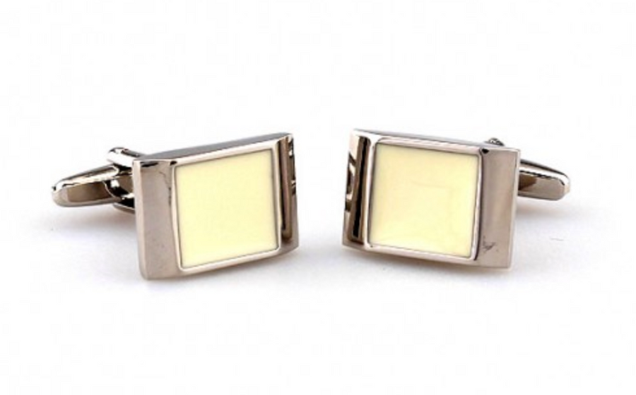 James Adelin Silver and Beige Enamel Cuff Links