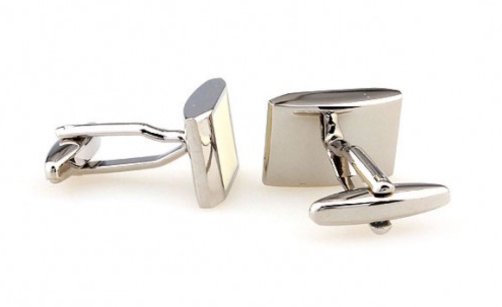 James Adelin Silver and Beige Enamel Cuff Links