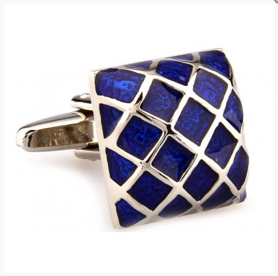 James Adelin Silver and Blue Enamel Grill Square Cuff Links