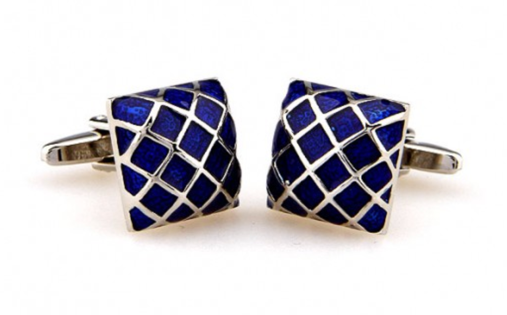 James Adelin Silver and Blue Enamel Grill Square Cuff Links