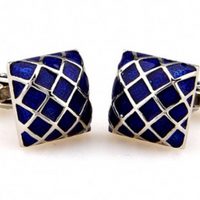 James Adelin Silver and Blue Enamel Grill Square Cuff Links