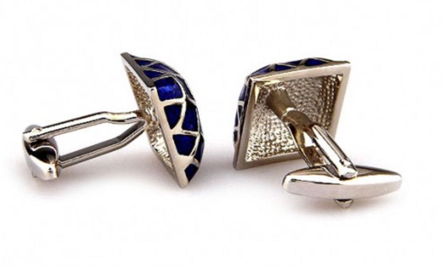 James Adelin Silver and Blue Enamel Grill Square Cuff Links