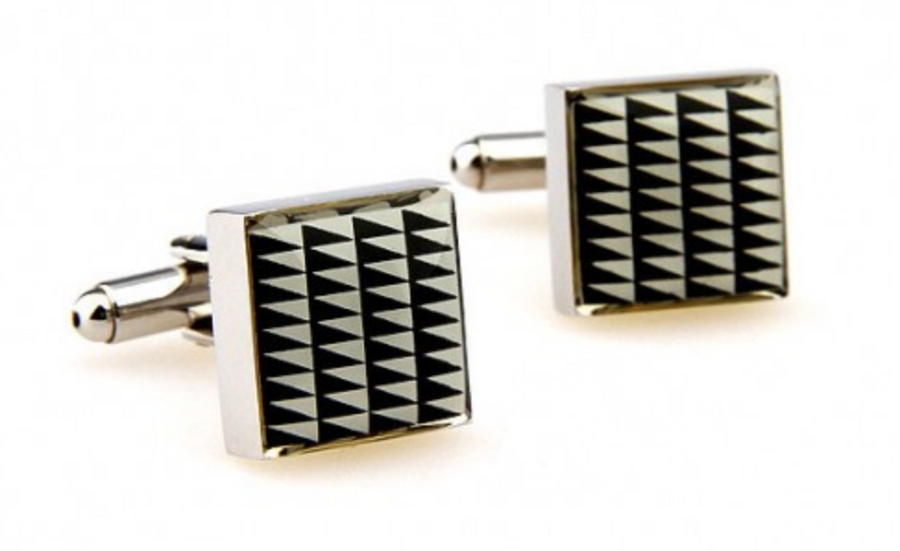 James Adelin Cream and Black Geometric Enamel Cuff Links