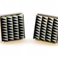 James Adelin Cream and Black Geometric Enamel Cuff Links