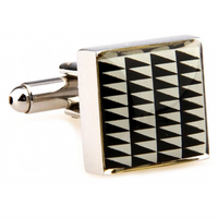 James Adelin Cream and Black Geometric Enamel Cuff Links