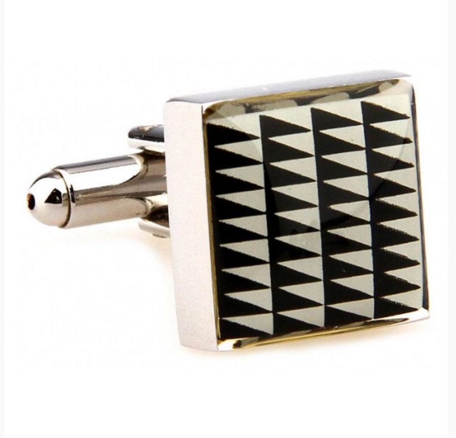 James Adelin Cream and Black Geometric Enamel Cuff Links