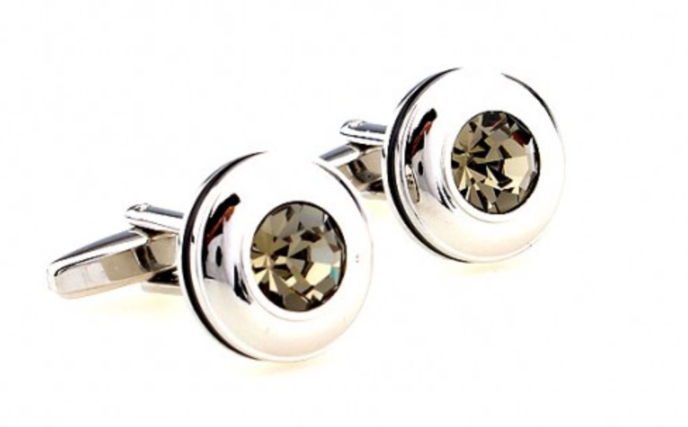 James Adelin Silver and Grey Round Crystal Cuff Links