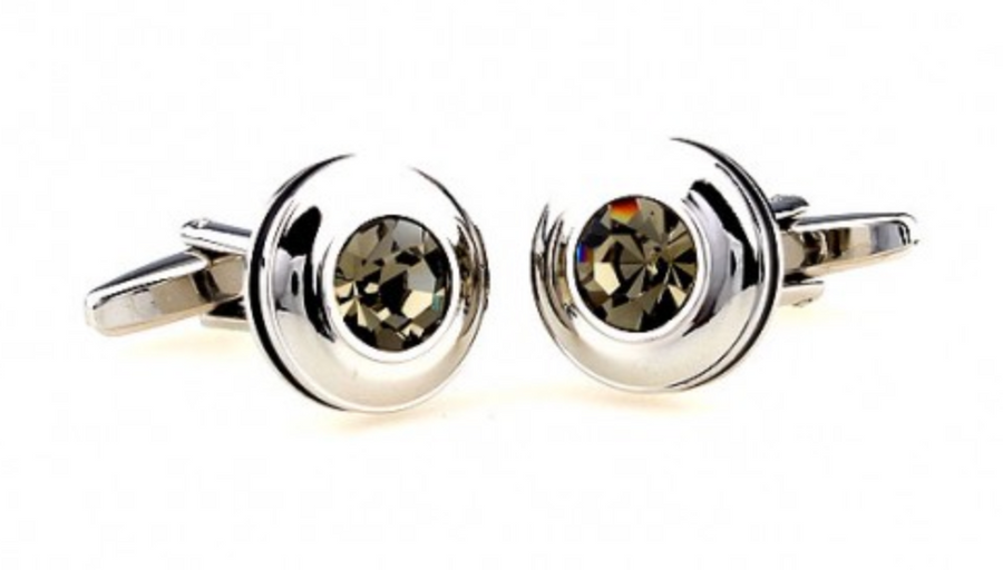 James Adelin Silver and Grey Round Crystal Cuff Links