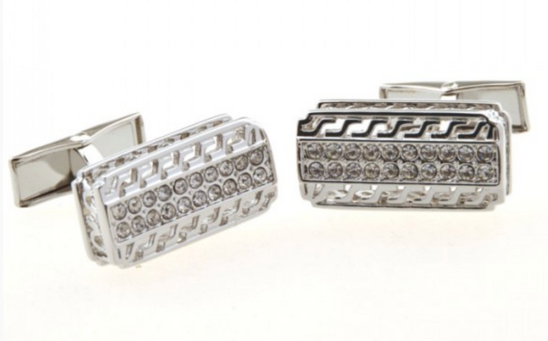 James Adelin Silver Crystal Hellenic Cuff Links