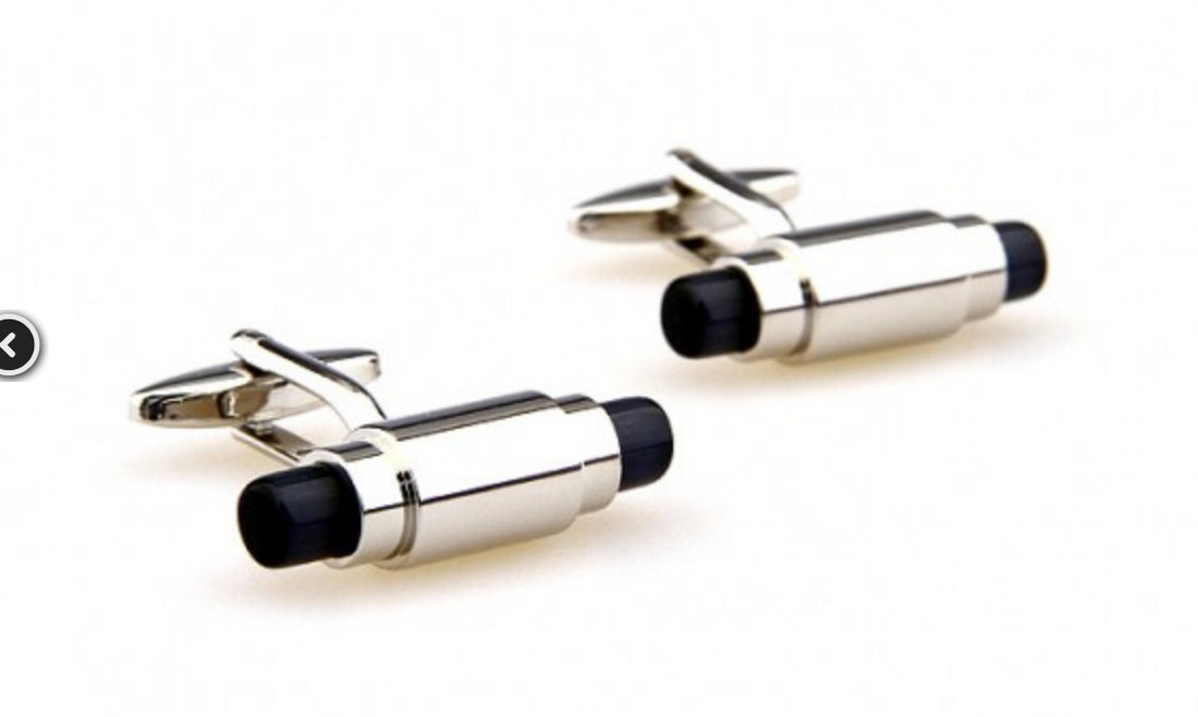 James Adelin Black/Char Reflective and Silver Tubular Opal Cuff Links