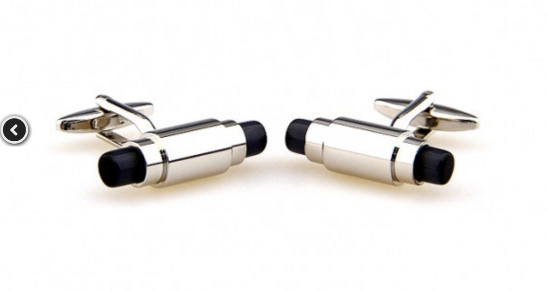 James Adelin Black/Char Reflective and Silver Tubular Opal Cuff Links