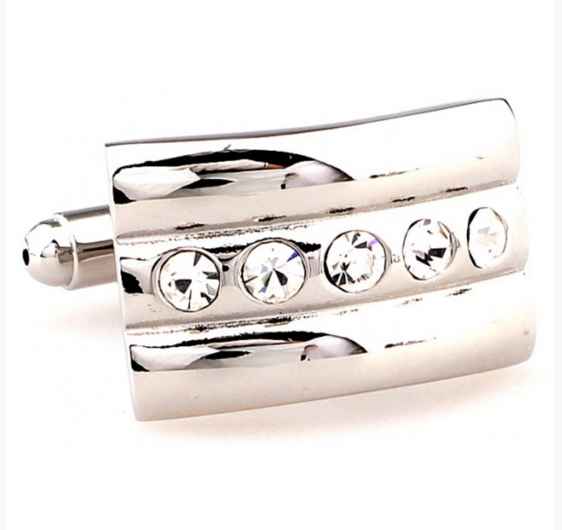 James Adelin Silver Crystal Curved Cuff Links